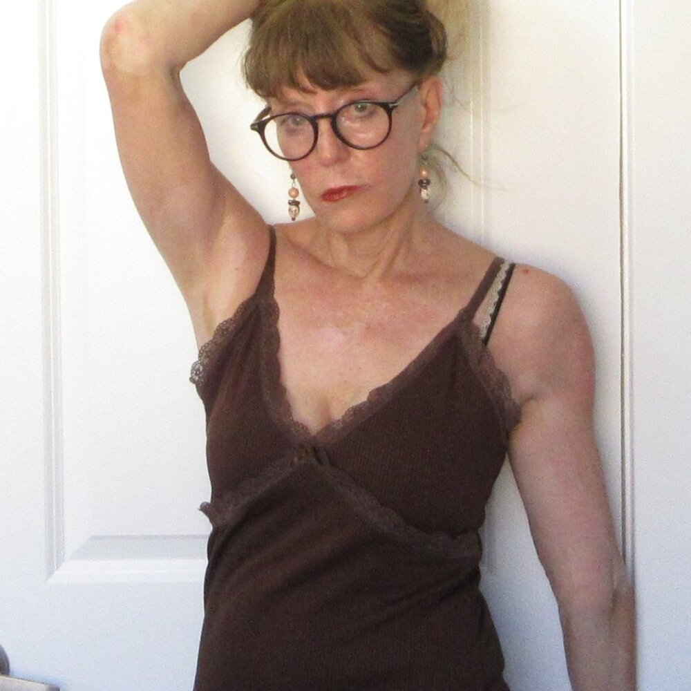 DIVIDED Brown cotton n spandex V-Neck laced slip dress, size M